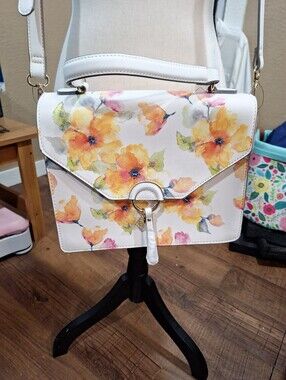 Nanette Lepore-NWT White Floral Crossbody Bag with Gold Ring Detail
